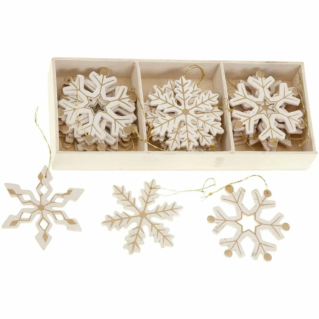 Cheapest π― Heaven Sends Wooden Snowflakes Gold Patterned π Christmas Tree Decorations Box Of 24 π― 3 Heaven Sends Wooden Snowflakes Gold Patterned Christmas Tree Decorations Box Of 24