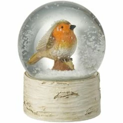Heaven Sends Small Robin Snow Globe On Wood Effect Base