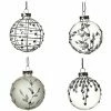 Heaven Sends Set Of 4 Frosted & Clear, Silver Glitter Glass Baubles