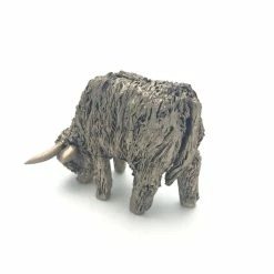 Frith - Fiona Miniature Highland Cow Grazing Sculpture By Veronica Ballan Frith Sculptures