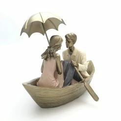Widdop Ornaments Rainy Day Collection Couple In Rowing Boat Under Umbrella Figure