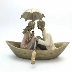 Widdop Ornaments Rainy Day Collection Couple In Rowing Boat Under Umbrella Figure
