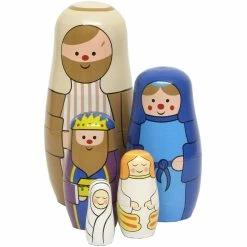 Heaven Sends Christmas Decorations Nativity Wooden Russian Dolls Set 5 Pieces Nesting Dolls
