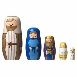 Heaven Sends Christmas Decorations Nativity Wooden Russian Dolls Set 5 Pieces Nesting Dolls