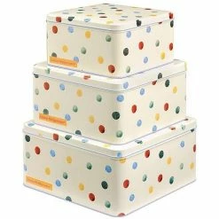 Elite Tins Emma Bridgewater Polka Dot Set Of 3 Square Cake Tins