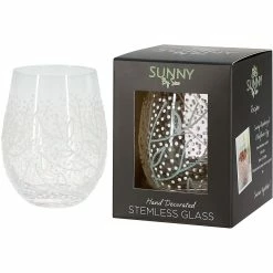 Joe Davies Sunny By Sue Hand Decorated Leaf Pattern Gin Glass Tumbler