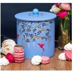 Elite Tins Sara Miller Blue Hummingbird Design Biscuit Barrel Tin