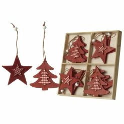 Heaven Sends Wooden Scandi Style Star And Tree Christmas Decorations Boxed Set Of 12