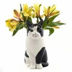 Quail Ceramics Barney Black & White Cat Large Flower Vase
