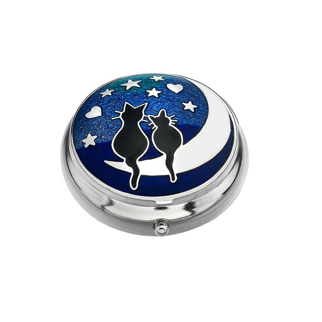 Best Pirce π Sea Gems Black Cat & Moon Design Enamel & Silver Plated Pill Box β¨ 3 Sea Gems Black Cat & Moon Design Enamel & Silver Plated Pill Box