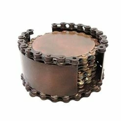 Shared Earth Kitchenware Recycled Bike Chain Set Of 4 Coasters In Stand Bronze Coloured Fair Trade
