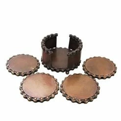 Shared Earth Kitchenware Recycled Bike Chain Set Of 4 Coasters In Stand Bronze Coloured Fair Trade