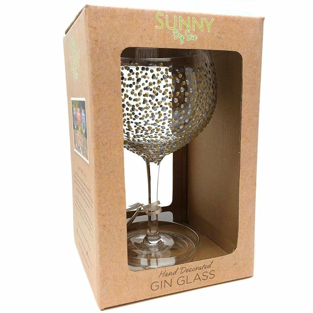 Promo โค๏ธ Joe Davies Sunny By Sue Hand Decorated Gold & Silver Dot Gin Glass ๐ 4 Joe Davies Sunny By Sue Hand Decorated Gold & Silver Dot Gin Glass