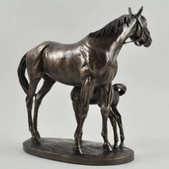 Fiesta Studios Mare & Foal Horse Figure By David Geenty Signed Cold Cast Bronze