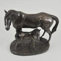 Fiesta Studios Mare & Foal Horse Figure By David Geenty Signed Cold Cast Bronze
