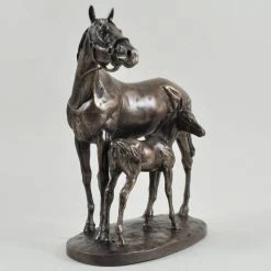 Fiesta Studios Mare & Foal Horse Figure By David Geenty Signed Cold Cast Bronze