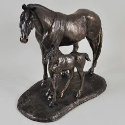 Fiesta Studios Horse Figure Signed Harriet Glen Cold Cast Bronze Mare & Foal