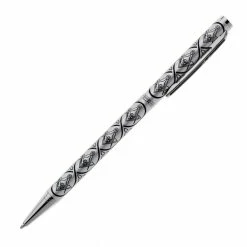 Sea Gems Black & Silver Masonic Design Slimline Ballpoint Pen