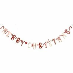Heaven Sends Merry Christmas Wooden Garland In Red & Cream Shabby Chic Style