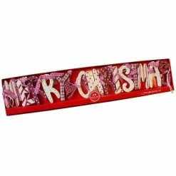 Heaven Sends Merry Christmas Wooden Garland In Red & Cream Shabby Chic Style