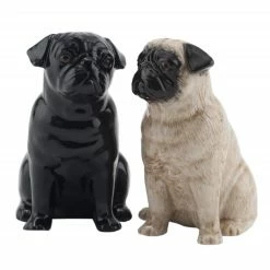 Quail Ceramics Pug Fawn & Black Salt & Pepper Shakers