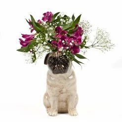Quail Ceramics Pug Fawn Large Flower Vase