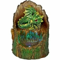 Nemesis Now Green Dragon Arboreal Hatchling In Tree Trunk Light Up Figurine