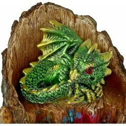 Nemesis Now Green Dragon Arboreal Hatchling In Tree Trunk Light Up Figurine