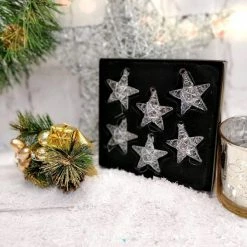 Heaven Sends Set Of 6 Glass Star Hanging Decorations 4.5 Cm