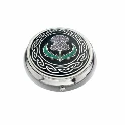Sea Gems Thistle Design On Black Background Enamel & Silver Plated Pill Box