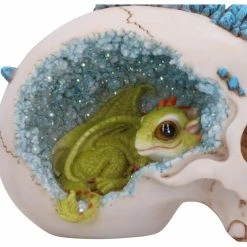 Crystal Cave Small Green Dragon Hiding Within A Crystal Skull By Nemesis Now